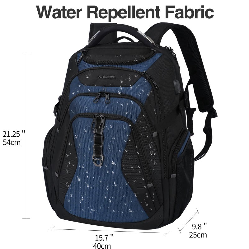 KROSER Travel Laptop Backpack 18.4 Inch XXXL Gaming Backpack with Hard Shell Saferoom RFID Pockets Water-Repellent Business College Daypack Stylish Laptop Bag for Men/Women-Black Haze Blue - Image 2