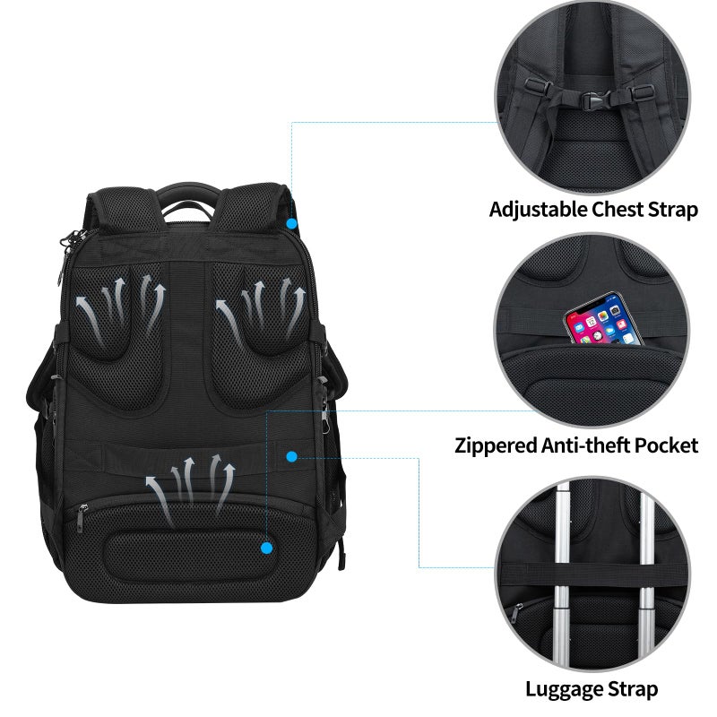 KROSER Travel Laptop Backpack 18.4 Inch XXXL Gaming Backpack with Hard Shell Saferoom RFID Pockets Water-Repellent Business College Daypack Stylish Laptop Bag for Men/Women-Black Haze Blue - Image 5