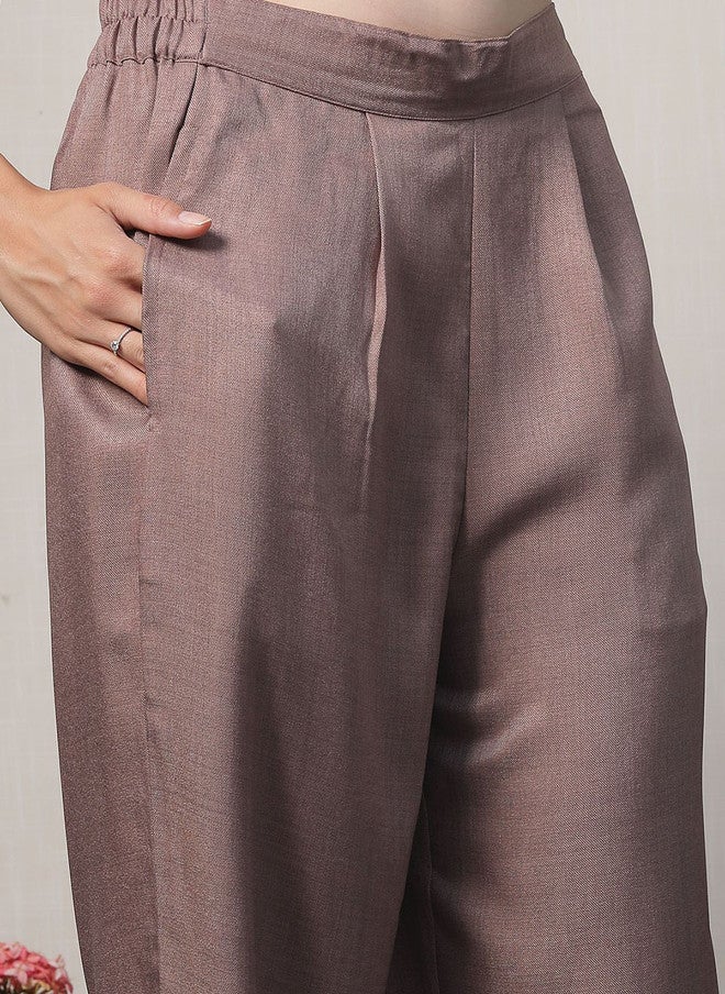 PlusS طقم بلوزة مزخرفة باللون البني للنساء - Image 3