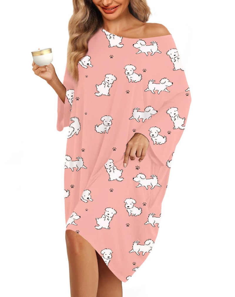 KFUBUO Plus Size Nightgowns for Women Oversized Sleep Tshirts Dress Pjs Lounge Short Sleeves Print Sleepwear With Pocket Fit S-5XL - Image 1