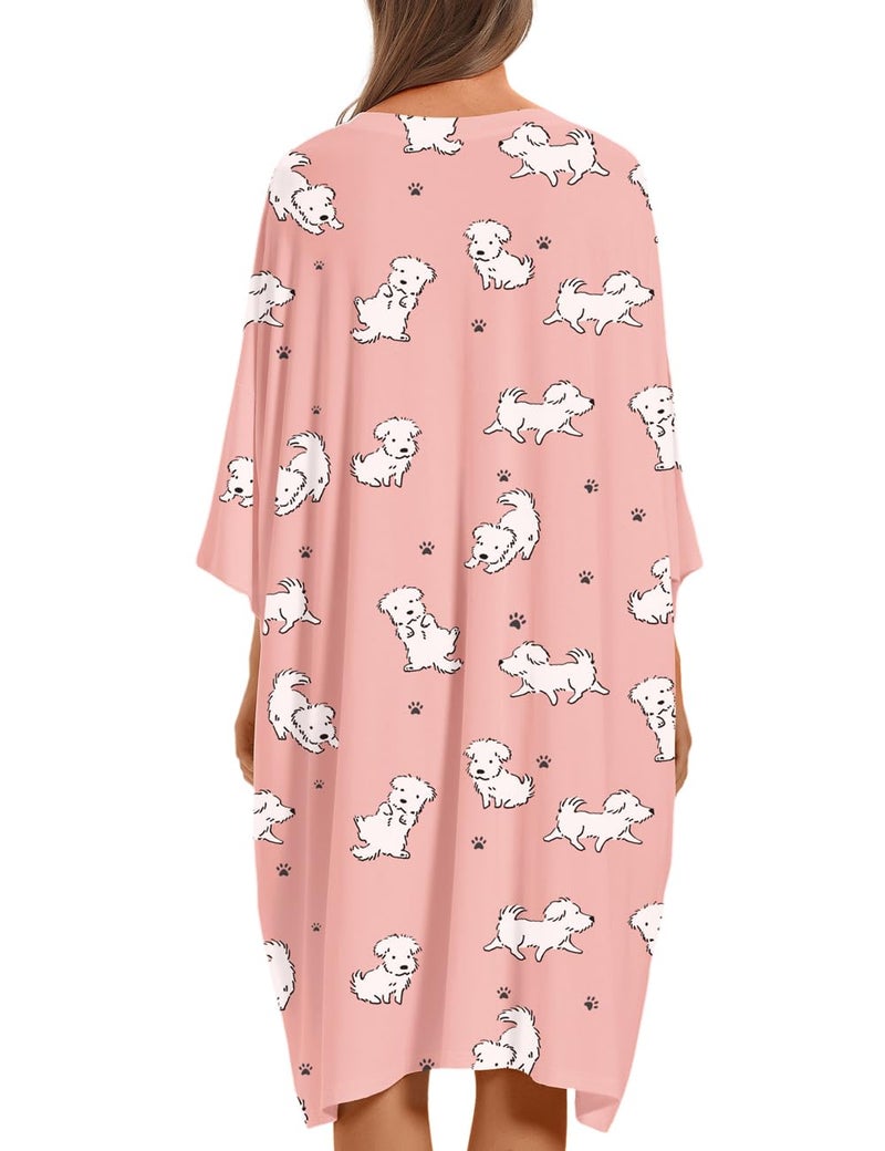 KFUBUO Plus Size Nightgowns for Women Oversized Sleep Tshirts Dress Pjs Lounge Short Sleeves Print Sleepwear With Pocket Fit S-5XL - Image 2