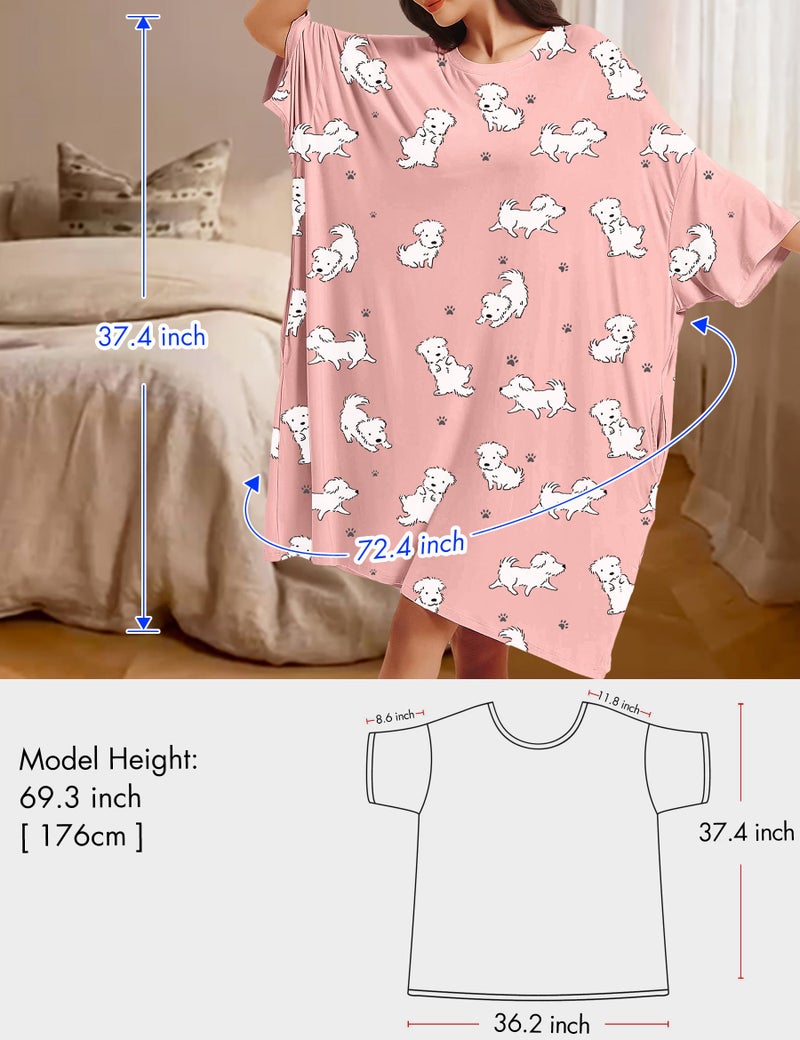 KFUBUO Plus Size Nightgowns for Women Oversized Sleep Tshirts Dress Pjs Lounge Short Sleeves Print Sleepwear With Pocket Fit S-5XL - Image 3
