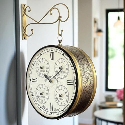 Vintage Clock Handcrafted Double Side Wall Clock 1 Year Warranty / 6604-12-FWCH - Image 3