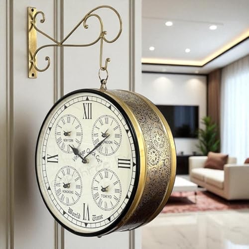 Vintage Clock Handcrafted Double Side Wall Clock 1 Year Warranty / 6604-12-FWCH - Image 1