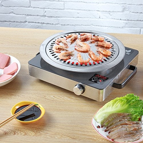 ANER BBQ Plate,korean Style Stovetop,Smokeless Indoor Stainless Steel Non-stick Roasting Round Barbecue Grill Pan For Indoor Outdoor Camping BBQ, Cooking Delicious Roasting Food - Image 1