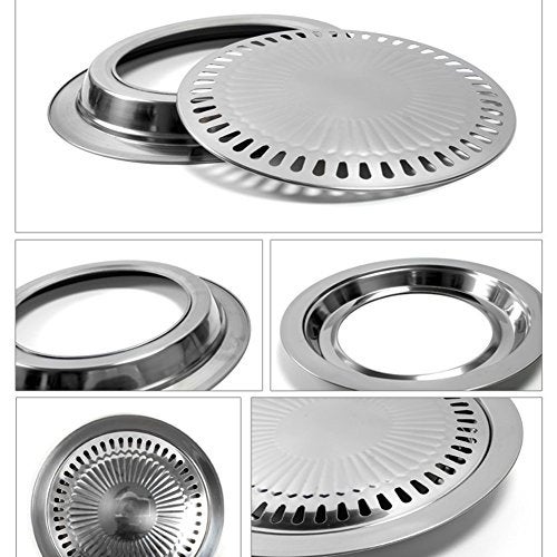 ANER BBQ Plate,korean Style Stovetop,Smokeless Indoor Stainless Steel Non-stick Roasting Round Barbecue Grill Pan For Indoor Outdoor Camping BBQ, Cooking Delicious Roasting Food - Image 3