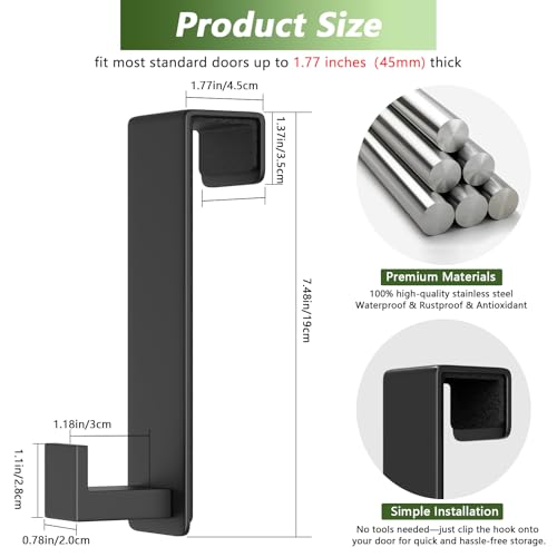 VINHOLD Over The Door Hooks, Door Hanger Hooks for Hanging Heavy Duty, Hat Organizer Coat Rack Towel Hooks for Bathroom, Door Rack for Bedroom Entryway Office (Black, 2 Pack, Fits 1-3/4" Thick Door) - Image 2