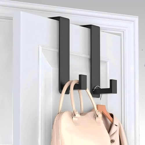 VINHOLD Over The Door Hooks, Door Hanger Hooks for Hanging Heavy Duty, Hat Organizer Coat Rack Towel Hooks for Bathroom, Door Rack for Bedroom Entryway Office (Black, 2 Pack, Fits 1-3/4" Thick Door) - Image 1