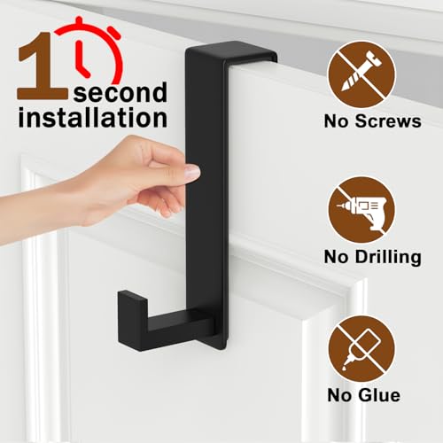 VINHOLD Over The Door Hooks, Door Hanger Hooks for Hanging Heavy Duty, Hat Organizer Coat Rack Towel Hooks for Bathroom, Door Rack for Bedroom Entryway Office (Black, 2 Pack, Fits 1-3/4" Thick Door) - Image 3