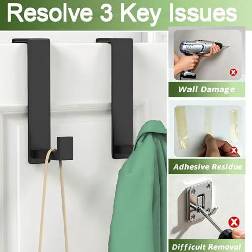 VINHOLD Over The Door Hooks, Door Hanger Hooks for Hanging Heavy Duty, Hat Organizer Coat Rack Towel Hooks for Bathroom, Door Rack for Bedroom Entryway Office (Black, 2 Pack, Fits 1-3/4" Thick Door) - Image 4