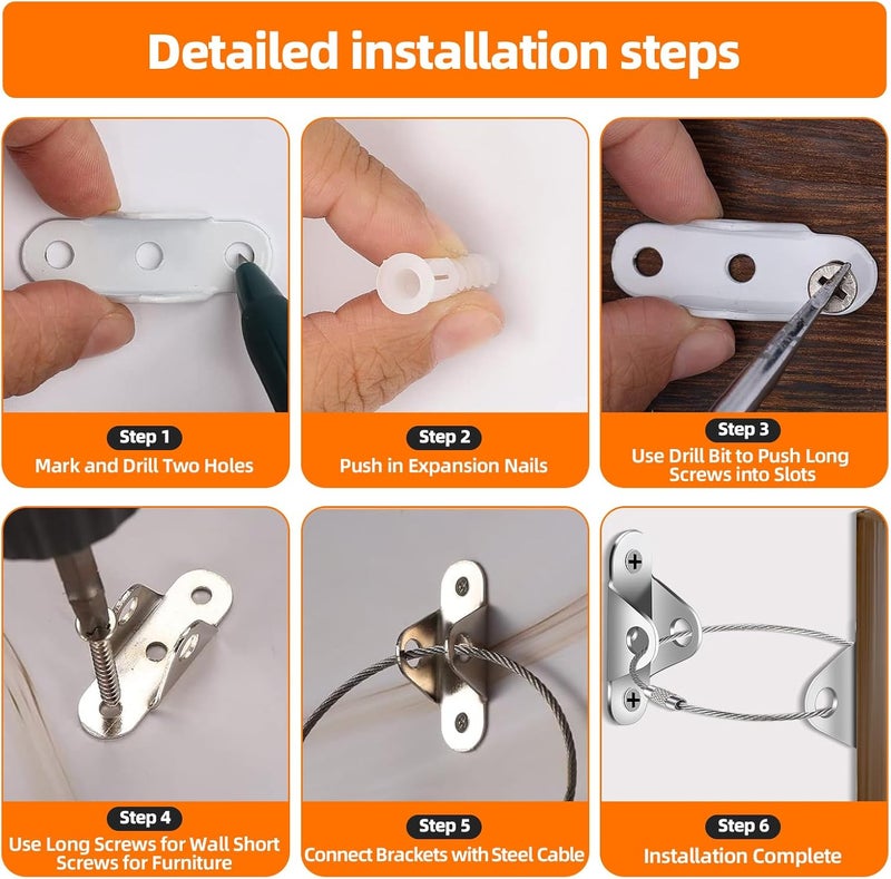 IRCPEN Furniture Anchors 10 Pack for Baby Proofing AntiTip Furniture Wall Anchor Straps Earthquake Straps for Child and Pet Safety Secure 450lbs Furniture - Image 3