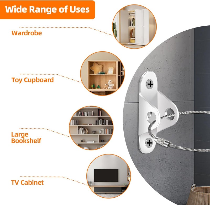 IRCPEN Furniture Anchors 10 Pack for Baby Proofing AntiTip Furniture Wall Anchor Straps Earthquake Straps for Child and Pet Safety Secure 450lbs Furniture - Image 5