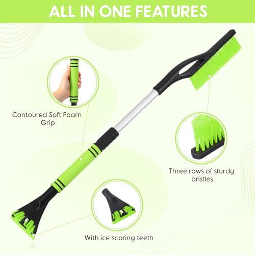 Leriton 27"-33" Snow Brush and Detachable Ice Scraper with Ergonomic Foam Grip Scalable Range 27" Winter Accessories for Cars Trucks SUV(Green) - Image 2