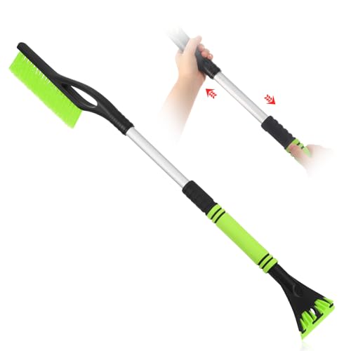 Leriton 27"-33" Snow Brush and Detachable Ice Scraper with Ergonomic Foam Grip Scalable Range 27" Winter Accessories for Cars Trucks SUV(Green) - Image 1