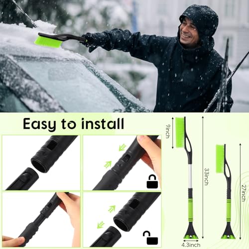 Leriton 27"-33" Snow Brush and Detachable Ice Scraper with Ergonomic Foam Grip Scalable Range 27" Winter Accessories for Cars Trucks SUV(Green) - Image 3