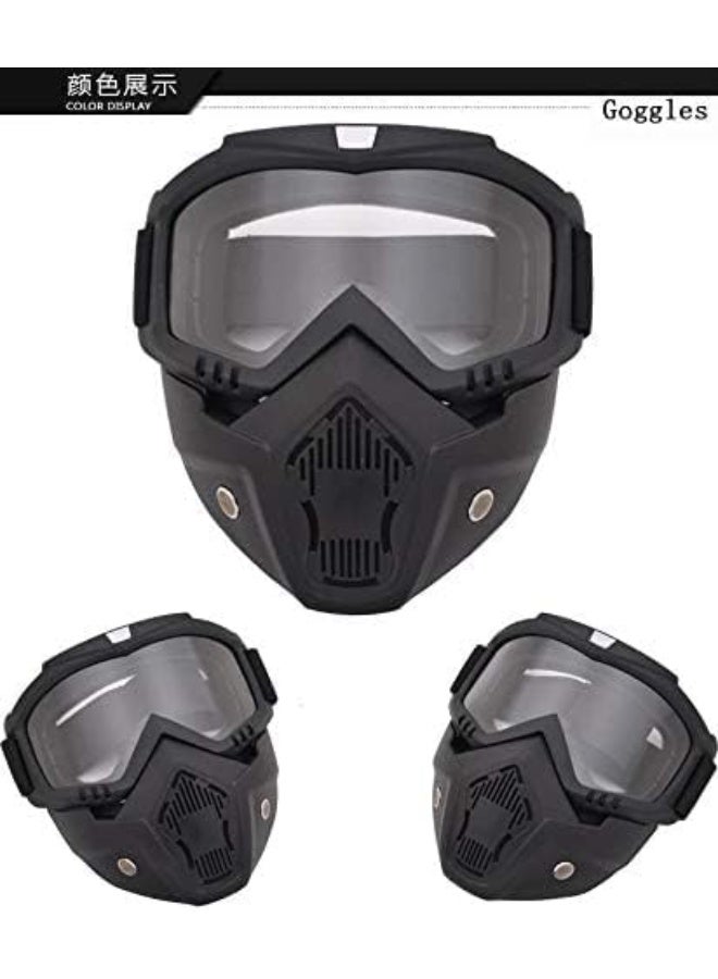 Motorcycle Goggles Mask with Detachable Goggles and Mouth Filter Harley Style Protect Padding Helmet - Image 2