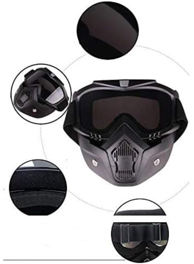 Motorcycle Goggles Mask with Detachable Goggles and Mouth Filter Harley Style Protect Padding Helmet - Image 3
