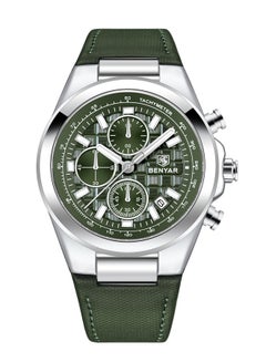 BENYAR Men's Quartz Watches BY5206 Leather Sports Chronograph Wrist Watch for Men Auto Date Daily Waterproof , Silver Green  - Image 1