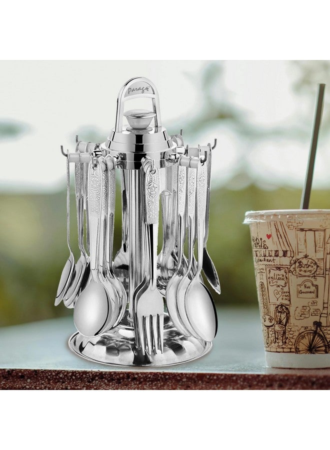 Parage 25 Pieces Pretty Premium Stainless Steel Cutlery Set for Home & Kitchen (Contains: 6 Dinner Spoons, 6 Tea Spoons, 6 Forks, 6 Soup Spoons) - Spoon Set for Dining Tableware Stylish, Silver - Image 1