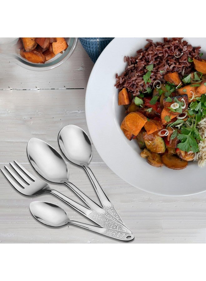 Parage 25 Pieces Pretty Premium Stainless Steel Cutlery Set for Home & Kitchen (Contains: 6 Dinner Spoons, 6 Tea Spoons, 6 Forks, 6 Soup Spoons) - Spoon Set for Dining Tableware Stylish, Silver - Image 2