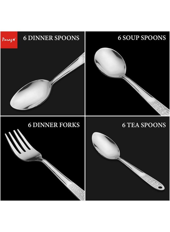 Parage 25 Pieces Pretty Premium Stainless Steel Cutlery Set for Home & Kitchen (Contains: 6 Dinner Spoons, 6 Tea Spoons, 6 Forks, 6 Soup Spoons) - Spoon Set for Dining Tableware Stylish, Silver - Image 3