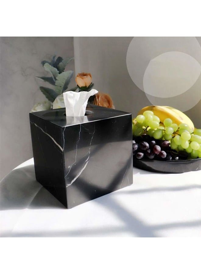 StonePlus Natural Smooth Marble Tissue Holder, Roll Paper Holder with Removable Acrylic Bottom for Tables, Night Stands, Countertops (Black, 5.7Lx5.7Wx5.7H) - Image 4