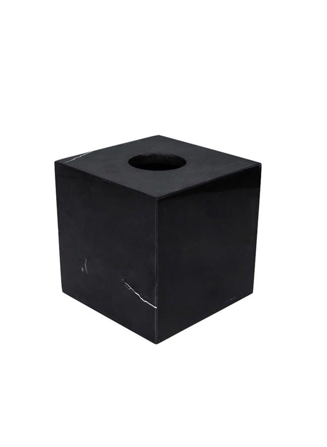 StonePlus Natural Smooth Marble Tissue Holder, Roll Paper Holder with Removable Acrylic Bottom for Tables, Night Stands, Countertops (Black, 5.7Lx5.7Wx5.7H) - Image 1