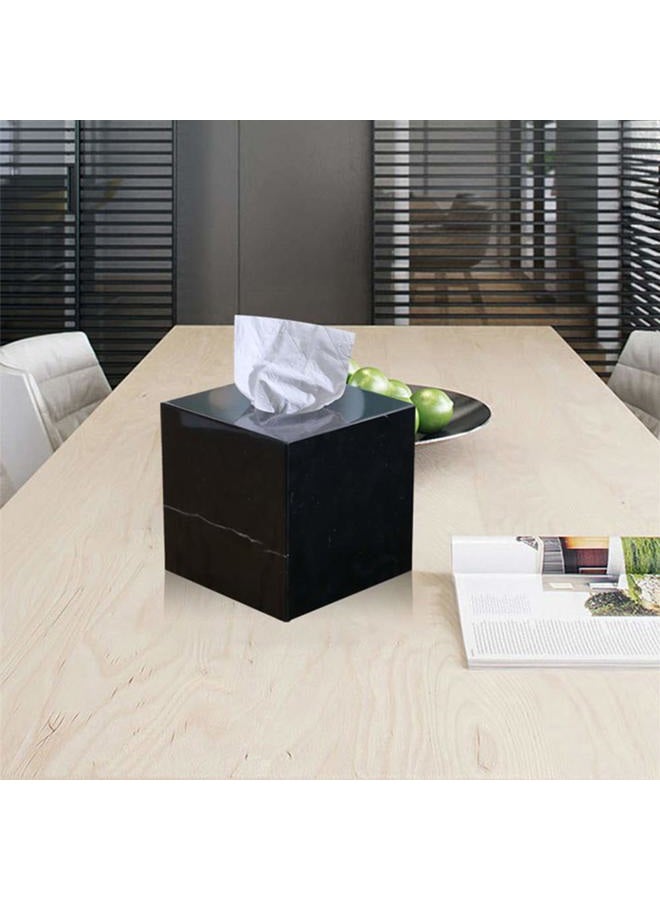 StonePlus Natural Smooth Marble Tissue Holder, Roll Paper Holder with Removable Acrylic Bottom for Tables, Night Stands, Countertops (Black, 5.7Lx5.7Wx5.7H) - Image 3