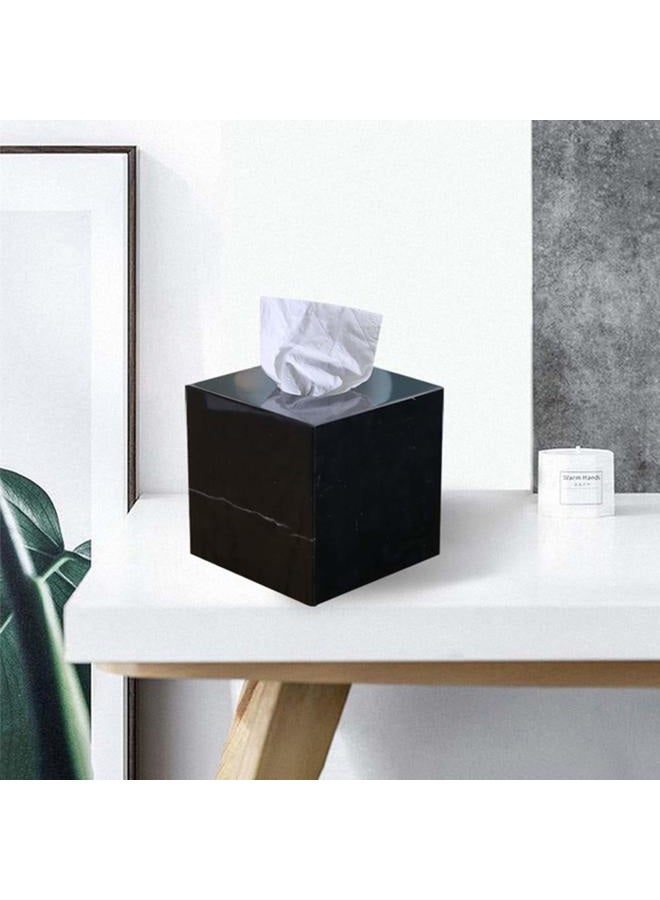 StonePlus Natural Smooth Marble Tissue Holder, Roll Paper Holder with Removable Acrylic Bottom for Tables, Night Stands, Countertops (Black, 5.7Lx5.7Wx5.7H) - Image 2