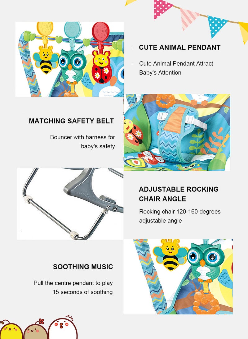 ما بيبي كرسي هزاز متعدد الوظائف للأطفال حديثي الولادة برسومات كرتونية مع موسيقى وألعاب يمكن الجلوس أو الاستلقاء عليه 65*46*49 سم - Image 5