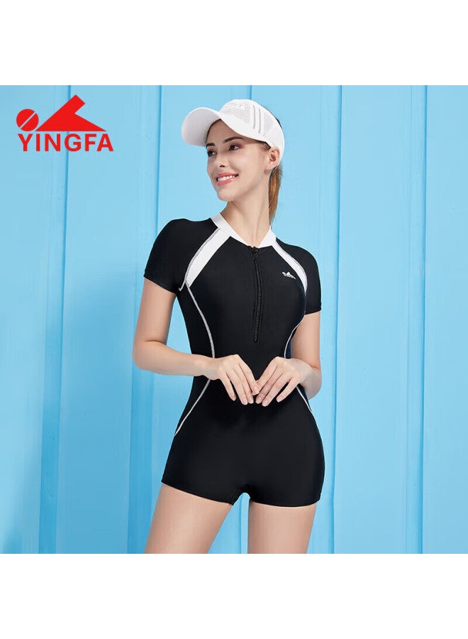 Yingfa One-piece Boyshort Women's Swimsuit, Conservative Slimming Tummy-covering Short-sleeve Student Swimwear, Fashionable Athletic Swimwear - Image 1