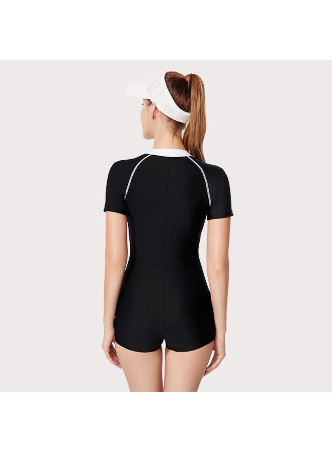 Yingfa One-piece Boyshort Women's Swimsuit, Conservative Slimming Tummy-covering Short-sleeve Student Swimwear, Fashionable Athletic Swimwear - Image 4