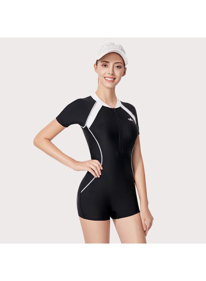 Yingfa One-piece Boyshort Women's Swimsuit, Conservative Slimming Tummy-covering Short-sleeve Student Swimwear, Fashionable Athletic Swimwear - Image 3