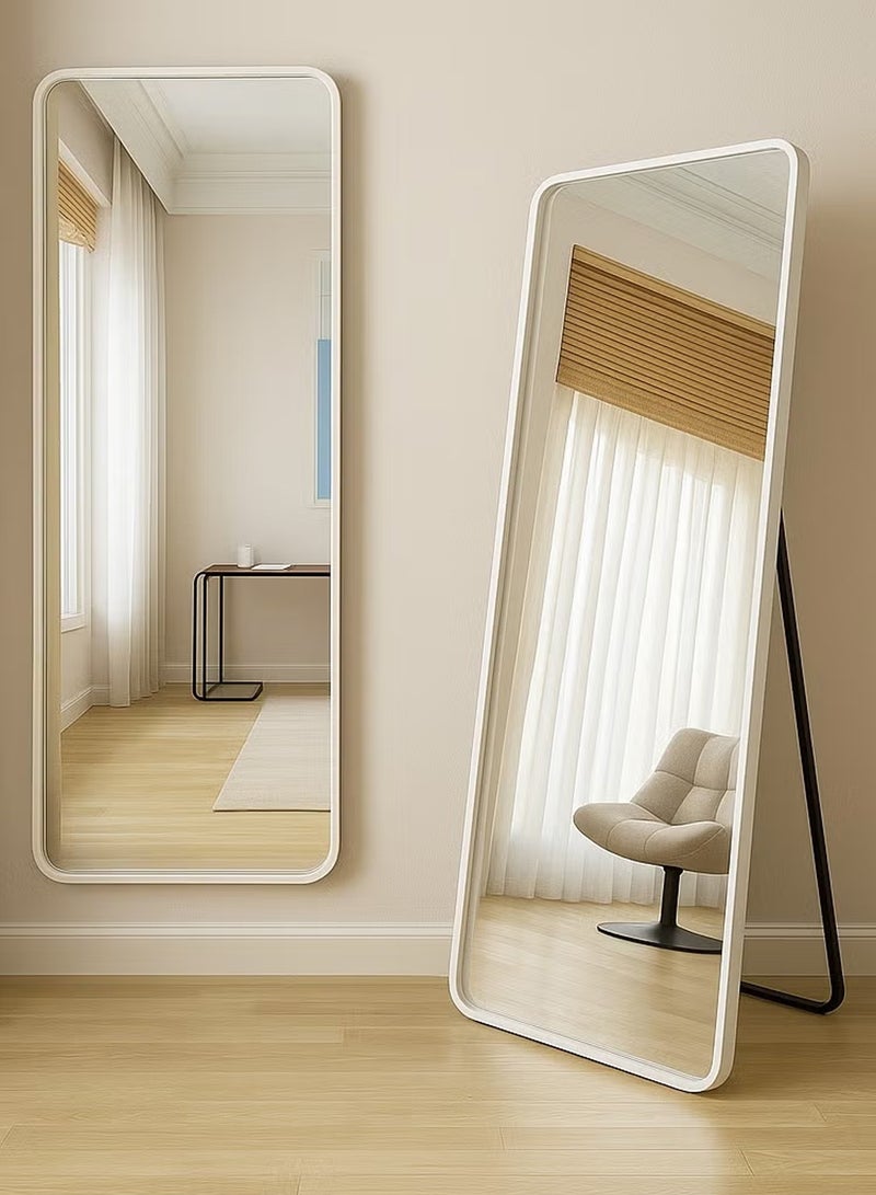 Taimi Rectangular Mirror 160x50cm with Rounded Edges, Full Length Mirror with Stand and Metal Frame, Floor Mirror, Wall Mirror Hanging or Tilt for Living Room, Bedroom, Entryway - White - Image 3