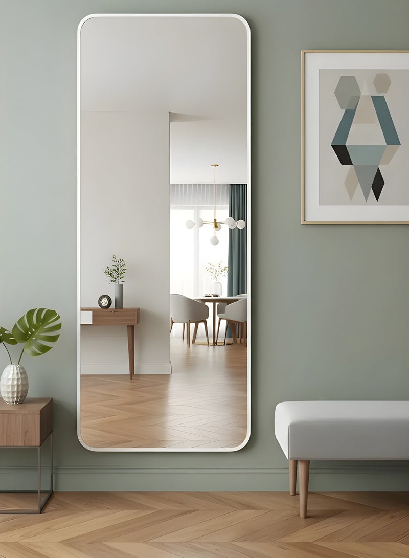 Taimi Rectangular Mirror 160x50cm with Rounded Edges, Full Length Mirror with Stand and Metal Frame, Floor Mirror, Wall Mirror Hanging or Tilt for Living Room, Bedroom, Entryway - White - Image 5