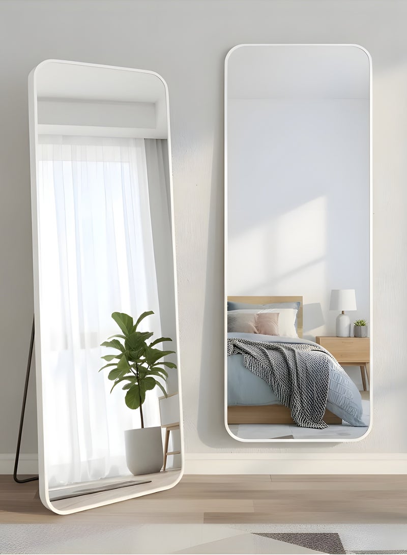 Taimi Rectangular Mirror 160x50cm with Rounded Edges, Full Length Mirror with Stand and Metal Frame, Floor Mirror, Wall Mirror Hanging or Tilt for Living Room, Bedroom, Entryway - White - Image 4