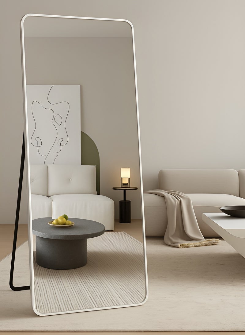 Taimi Rectangular Mirror 160x50cm with Rounded Edges, Full Length Mirror with Stand and Metal Frame, Floor Mirror, Wall Mirror Hanging or Tilt for Living Room, Bedroom, Entryway - White - Image 1