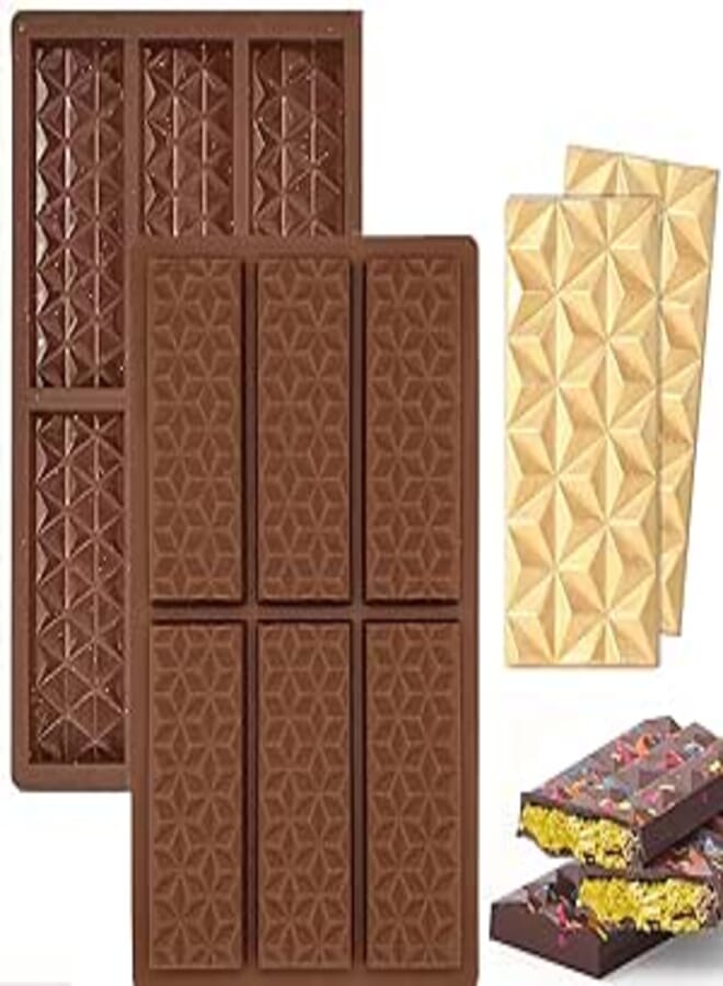 Diamond Chocolate Mould Silicone Chocolate Bar Moulds with 6 Bars Chocolate Bar Mould Made of Non-Stick Reusable Chocolate Bar Mould Silicone Mould Brown BPA-Free (2 Pieces)