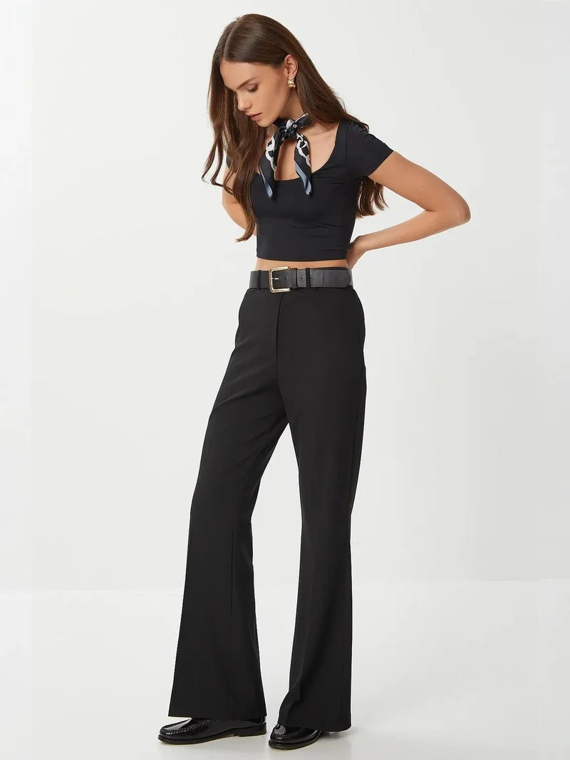 Lovely Istanbul ISTANBUL High Waist Flare Pants with Zipper
