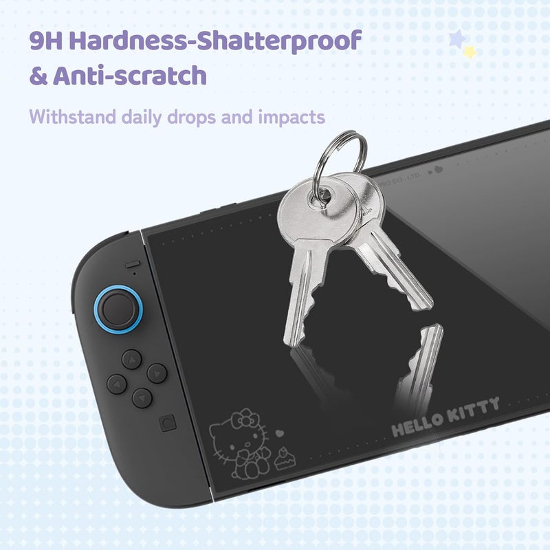 Kuitmor Screen Protector Compatible with Switch 2, High-Alumina Tempered Glass with Hidden Pattern - 9H Hardness Anti-Scratch, Bubble-Free Installation Kit, Ultra HD Clear 1 Pack (HLK Cat) - Image 4