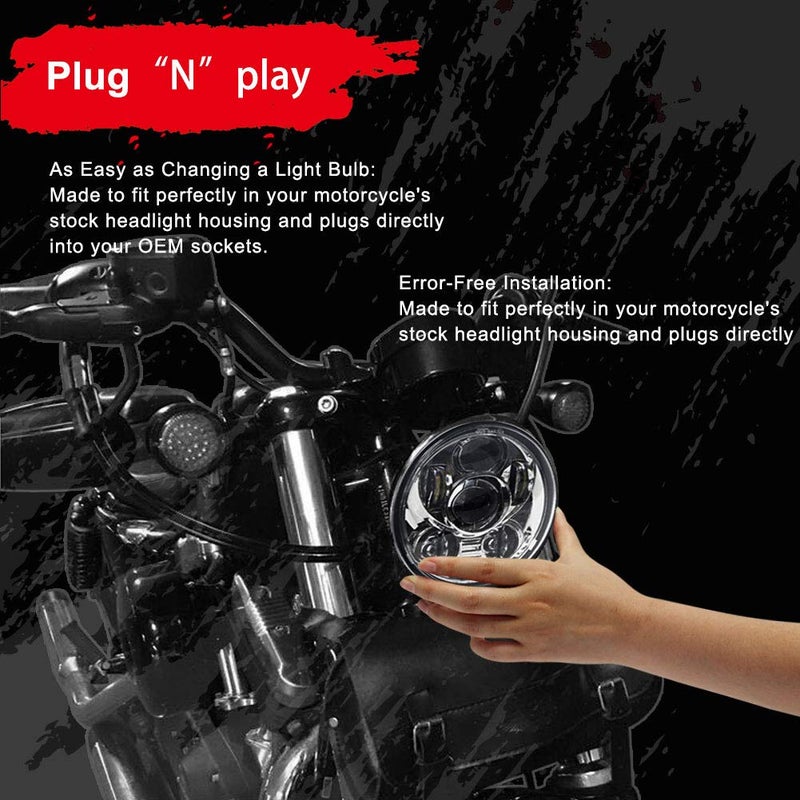 Wisamic 5.75" LED Headlight Motorcycle DOT - Compatible with Harley Davidson Dyna Street Bob Super Wide Glide Low Rider Night Rod Train Softail Sportster Iron 883-Sliver - Image 5