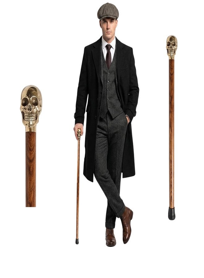 AnNafi® Walking Cane Design King Solid Brass Skull Handle Gold Ebony Wood Brown | Tone Natural Wooden Cane Walking Stick for Men & Women | Decorative Staff Display Formal Fritz (Brass Skull Handle) - Image 1