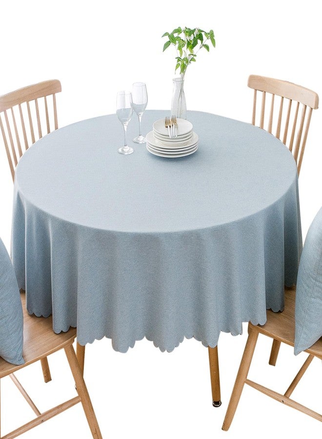 Qubjus Waterproof Round Tablecloth Washable Linen Solid Color Wrinkle Oilproof Table Cloth with Lace for Home Decor(Light Blue, Round- 48inch) - Image 1