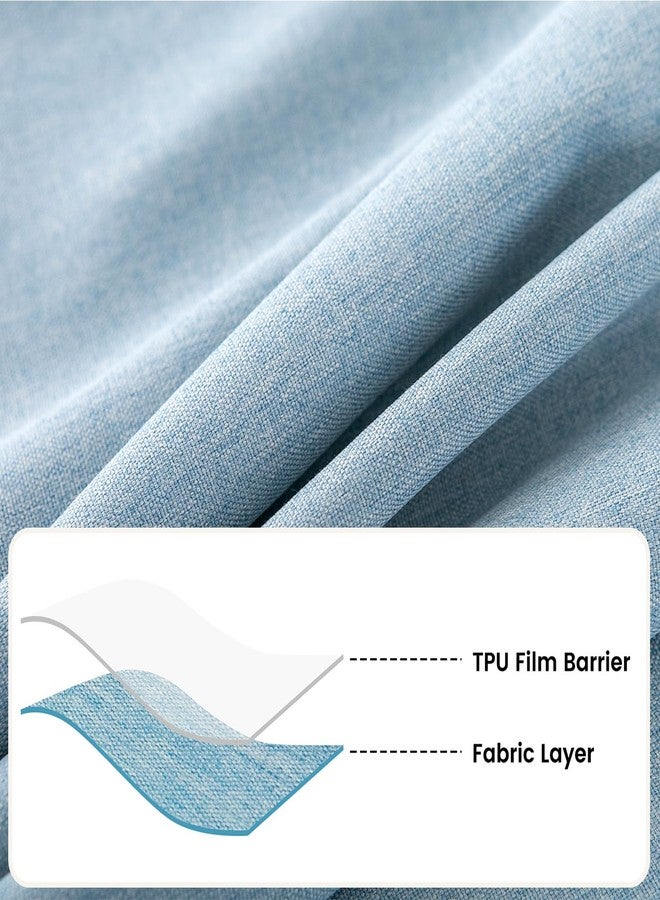 Qubjus Waterproof Round Tablecloth Washable Linen Solid Color Wrinkle Oilproof Table Cloth with Lace for Home Decor(Light Blue, Round- 48inch) - Image 3