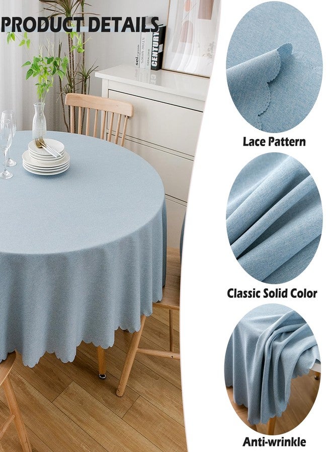 Qubjus Waterproof Round Tablecloth Washable Linen Solid Color Wrinkle Oilproof Table Cloth with Lace for Home Decor(Light Blue, Round- 48inch) - Image 2