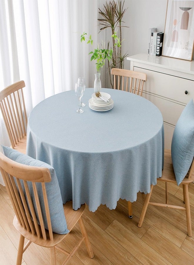 Qubjus Waterproof Round Tablecloth Washable Linen Solid Color Wrinkle Oilproof Table Cloth with Lace for Home Decor(Light Blue, Round- 48inch) - Image 5
