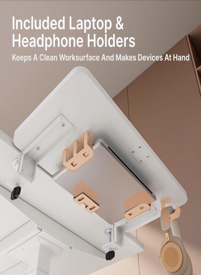 PEGZONE صينية تمديد مكتب PEGZONE، رف بمشبك 24 بوصة × 12 بوصة، امتداد مكتب مع حامل كمبيوتر محمول، مسند ذراع للطاولة، صينية لوحة مفاتيح بمشبك للمكتب والمنزل، منظم محطة عمل، متوسط، أبيض - Image 4