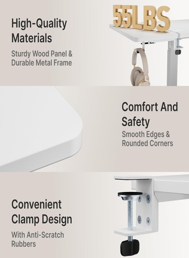 PEGZONE صينية تمديد مكتب PEGZONE، رف بمشبك 24 بوصة × 12 بوصة، امتداد مكتب مع حامل كمبيوتر محمول، مسند ذراع للطاولة، صينية لوحة مفاتيح بمشبك للمكتب والمنزل، منظم محطة عمل، متوسط، أبيض - Image 3