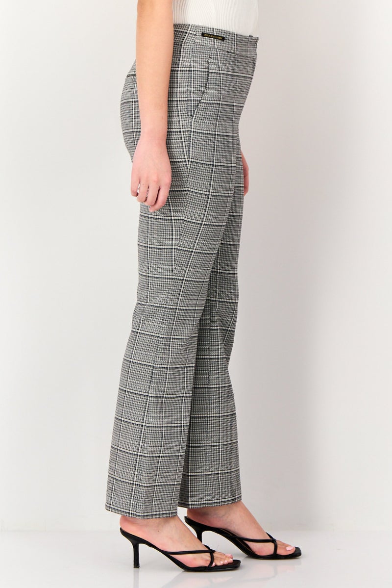 SELECTED Women Regular Fit Gridline Flare Pants, Multicolor - Image 3