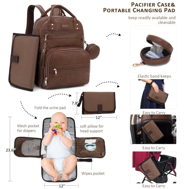 ROSEGIN Premium Vegan Leather Diaper Bag Backpack with Waterproof Changing Pad, Reinforced Zippers & Odor-Free,20 Pockets Pro Organizer, Fits 15.6" Laptop, Stroller Straps, Baby Bag for Mom,Dark Brown - Image 4